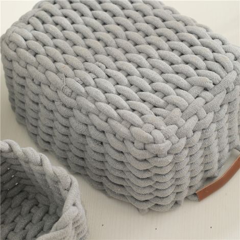Sac de rangement pour panier de rangement en corde de coton de salon 2 styles (marron) 3 pièces (1/2)