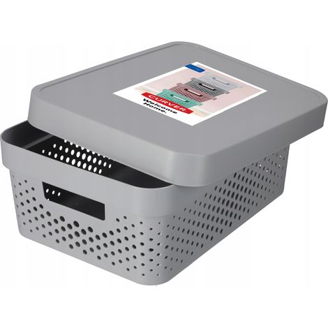 Curver 04753-099-00 Caja de almacenamiento Infinity Points con tapa, plástico, gris claro, 36,3 x 27 x 22,2 cm, 11 L (1/5)