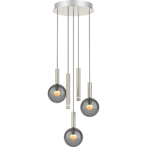 Lampada a sospensione LED Steinhauer Alamilaro 5 luci vetro argentato 5 W luce calda altezza 160 cm per camera da letto (1/5)