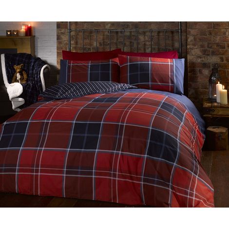 Argyle Set di biancheria da letto King-size, con Copripiumino Matrimonialee 2federe double-face, motivo in tartan scozzese, colore: rosso (1/3)
