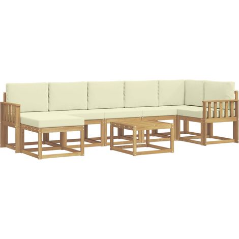 Conjunto de sofás de exterior 8 uds. Blanco y Crema Poliéster vidaXL (1/5)
