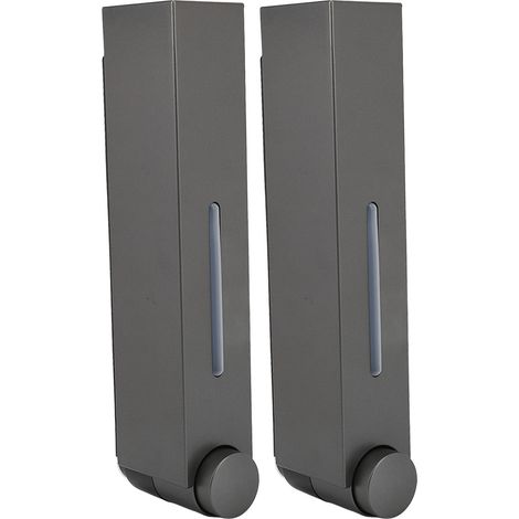 Distributeur de savon liquide mural, type adhésif, distributeur de shampoing en plastique pour la maison, l'hôtel, l'école et les toilettes, gris 6028, 2 tasses (1/5)