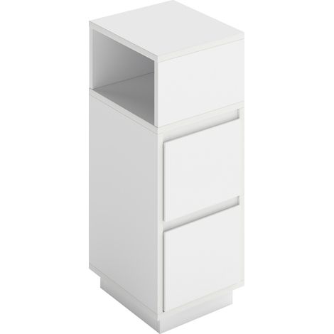 Levede Slim Bedside Table Storage Nightstand with 2 Drawers & Open Shelf White