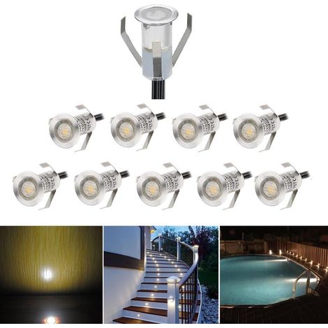 LED Spot Encastrable Extérieur, Mini Spots Encastré, IP67 Étanche, Ø18mm, DC12V, éclairage pour Jardin Terrasse Escalier Deck en Bois Patio Décoration intérieur et extérieur(Blanc Chaud,10 kit) (1/5)