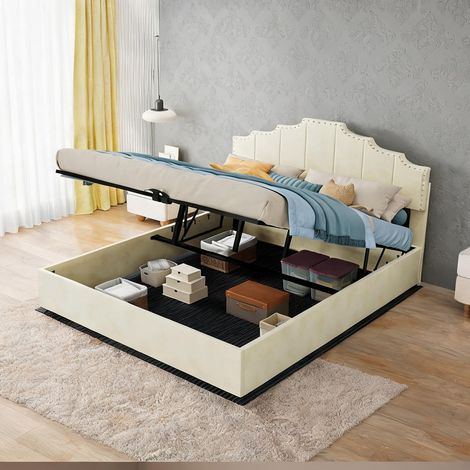 Tête de lit beige en bois tissu 200 x 160 x 156 cm (1/5)