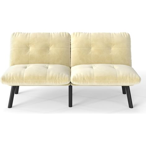 Cremefarbenes, klappbares Modern-Sofa-Bett – 2-Sitzer Futon-Couch mit Schlaffunktion, platzsparendes Gästebett (1/5)