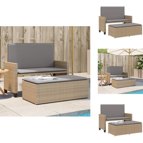Banc de jardin et coussins et repose-pied beige résine tressée - Banc De Jardin - Meuble De Jardin - Salon De Jardin - Chaise Longue - Canapé-lit (1/5)