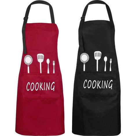 Pack de 2 Tablier, tablier de cuisine tablier de cuisine Grillschürze Étanche Latzschürze Dames tablier de cuisine avec Poche pour les Dames, Cuisinier, Gâteau, Café (1/5)
