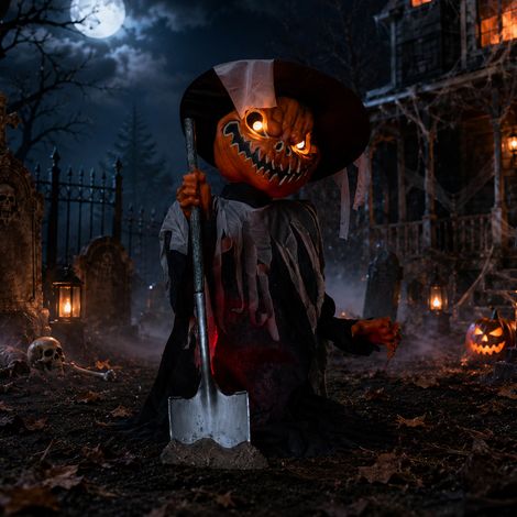3ft Tall Pop-up Pumpkin Scarecrow Halloween Animatronic Decoration with LEDs (1/5)