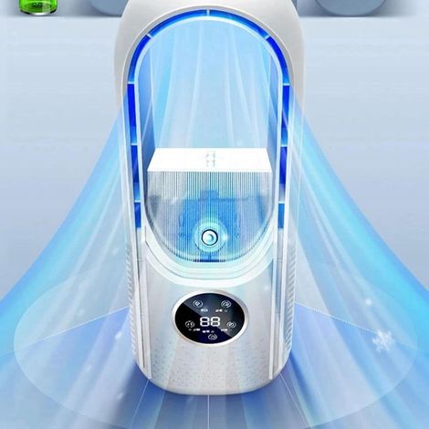 Ventilatore senza pale e luce ambientale - Ventilatore da scrivania piccolo e silenzioso con 6 velocità - Controllo touch - Mini ventilatore da ufficio (1/5)