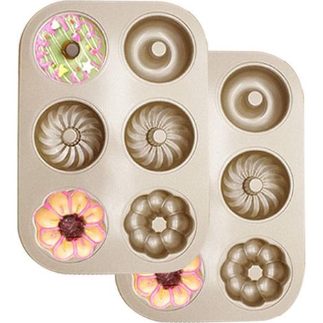 MINKUROW 2 Pezzi 6 Cavità Stampo Per Ciambella Teglie Antiaderenti A Forma Di Conchiglia In Metallo Per Torte Da Forno Muffin Biscotti Cioccolato Fai Da Te - Ciambelle Dorate (1/5)