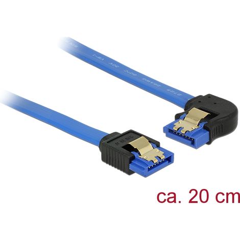 Delock Cable SATA 6 Gb/s hembra directo  SATA hembra acodado a la izquierda de 20 cm azul con broches dorados