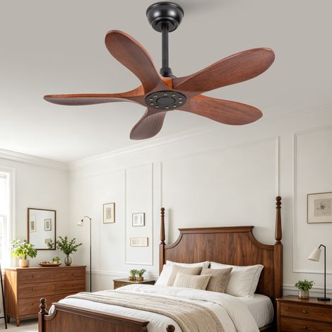 36-Zoll-Deckenventilator ohne Licht, 5 Holzflügel, 6 Stufen, Schwarz/Nussbaum OKMYHOME (1/5)