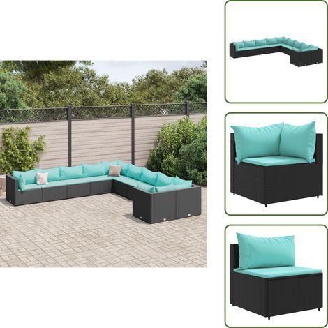 Canapé en résine - vidaXL Salon de jardin 10 pcs avec coussins noir résine tressée - Canapé noir (1/5)