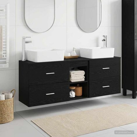 vidaXL Bathroom Cabinet Set 3 pcs Black 136 x 35 x 80 cm (1/5)