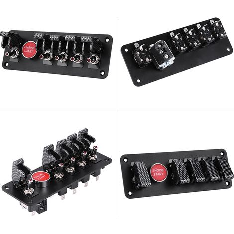Panneau d'interrupteur à bascule 12V 6 boutons démarrage moteur voiture de course fibre carbone (1/5)