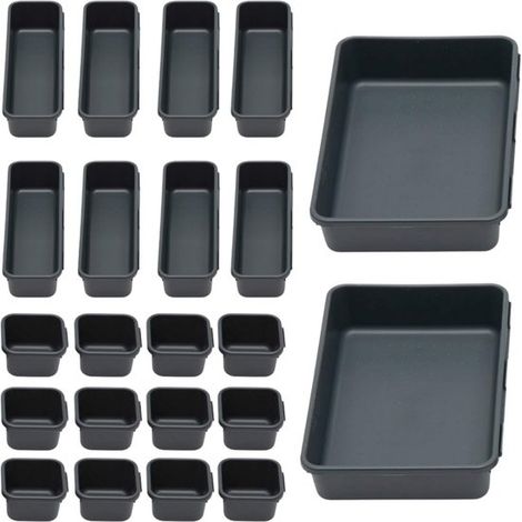 Set de 22 organiseurs de tiroir – Bacs empilables – Noir – Antidérapants – Cuisine, bureau, salle de bain (1/5)