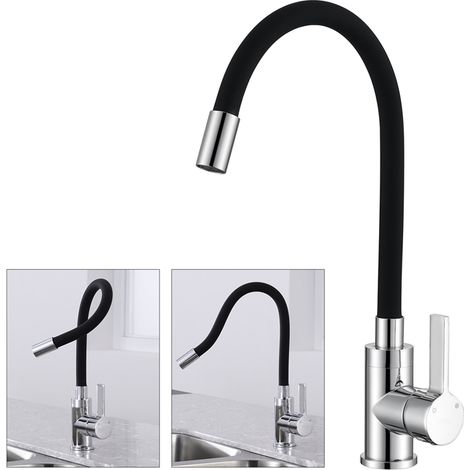 Küchenarmatur mit Flexibler Auslauf Wasserhahn Küche Schwarz 360° Schwenkbar mit Hoher-Auslauf Mischbatterie Hochdruck Spültischarmatur für Einzel/Doppelspülbecken Schwarz