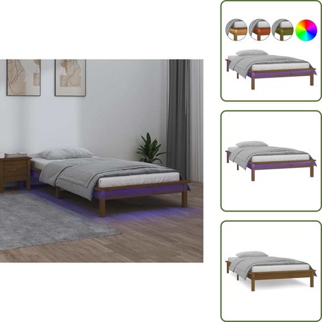 Cadre de lit à LED sans matelas 90x190 cm bois massif - Cadre De Lit - Lit Simple - Bois Massif - Lumière LED - Éclairage RGB (1/5)