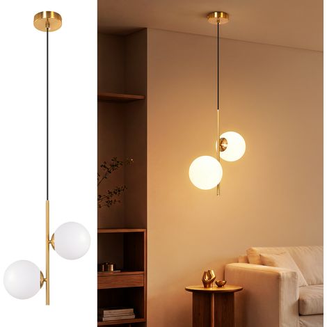 ZMH Suspension G9 2 Lumières Dorée, Verre Opale, Câble 150 cm, Luminaire Moderne pour Salon et Salle à Manger (1/5)
