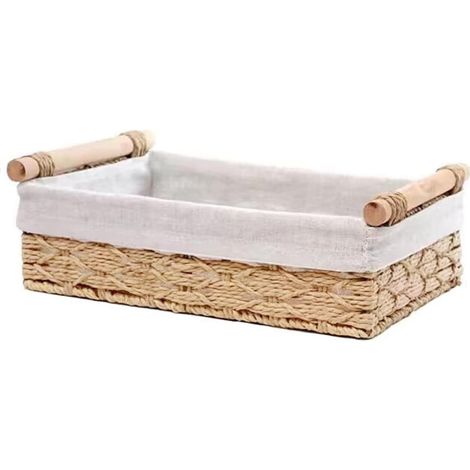 Panier de rangement en rotin beige 30 x 20 x 9,9 cm pour organiser le papier toilette sur le comptoir, panier de rangement pour salle de bain, 1 pièce (1/5)