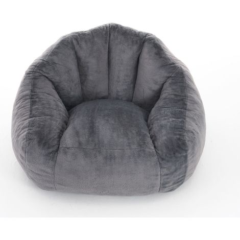 Sillón puff grande de pelo sintético gris con relleno de espuma, sin montaje HOMVRA (1/4)