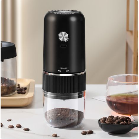 Moulin à café électrique, broyeur à mèche conique en céramique, rechargeable par USB-C, avec mouture réglable et arrêt automatique. (1/5)