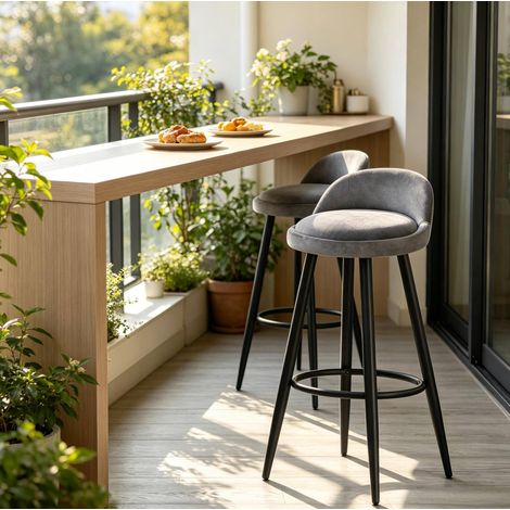 Sgabello da bar in velluto grigio scuro con schienale 78,5 cm (1/3)