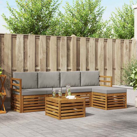 Outdoor-Sofagarnitur mit Kissen 6 pcs Natürlich und Hellgrau (1/5)