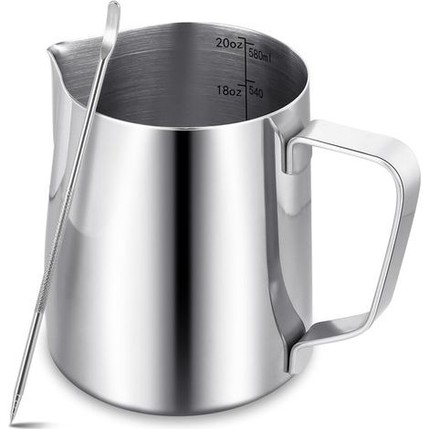 Espumador de leche para café - Jarra de leche de acero inoxidable de 600 ml para capuchino, latte y espresso (1/5)