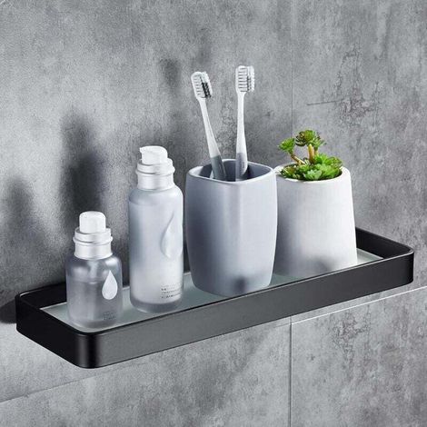 Etagere Douche - Verre Trempé Aluminium - Sans Percage Auto-Adhésif - Salle De Bain Cuisine Toilette - 30 Cm (1/5)