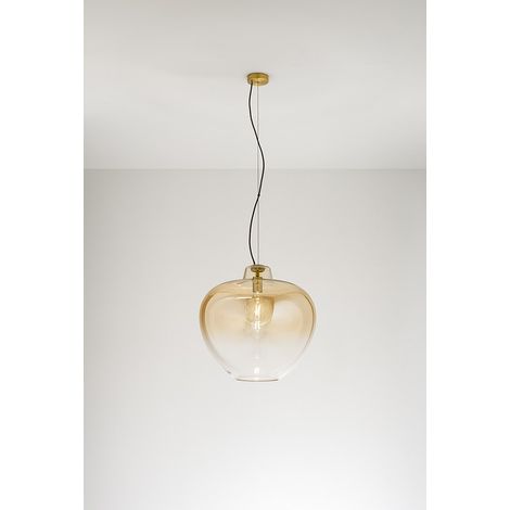 Suspension En Verre Soufflé 10S46667 Am, Design Moderne, Finition Ambre Miroir Dégradé, Structure En Métal Laiton Bruni, E27 - Marque Perenz (1/2)