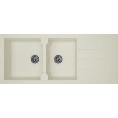 STRADOUR Evier cuisine a encastrer 2 bacs + 1 égouttoir Aloa - Résine - 116 x 50 cm - Blanc (1/2)