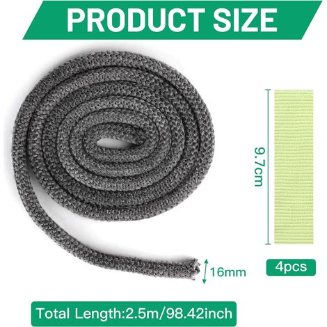 LALAGO 1 pièce Φ16mm x 2,5m Joint en Fibre de Verre, Ruban, Gants, Cordon d’Étanchéité, Joint Tressé pour Insert et Poêle à Bois, Cheminée