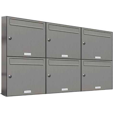 6er Premium Briefkasten Aluminiumgrau RAL Farbe 9007 für Außen Wand Postkasten 3x2 (1/5)