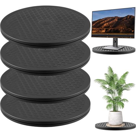 Plateau Tournant 25 cm Lot de 4 - Plateaux Rotatifs Universels en Plastique Noir - 360° Rotation pour TV, Patisserie, Meubles, Décoration (1/5)