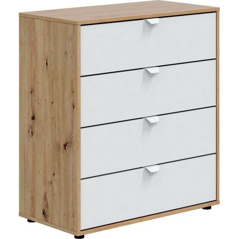 Dmora - Mesa de noche Seabeck, Cómoda baja, Mesilla de noche, Estante de la cama, 78x40 h86 cm, Blanco y Roble nodoso