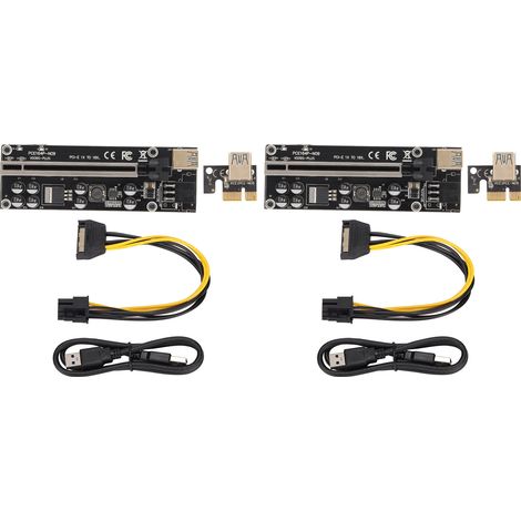 2x Carte Riser PCIE 1X vers 16X, contact fiable, signal stable, bonne fixation, 8 condensateurs, alimentation 6PIN, pour Windows et OS X (1/5)