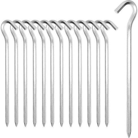 Picchetti per tenda da 18 cm, 14 pezzi, in metallo robusto, per terreni duri, campeggio, giardino, pesca, colore argento (1/5)