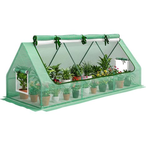 Mini Serre de Jardin Tunnel 240x90x90 cm en Acier et Plastique PE PP pour Plantes et Légumes Verte (1/5)