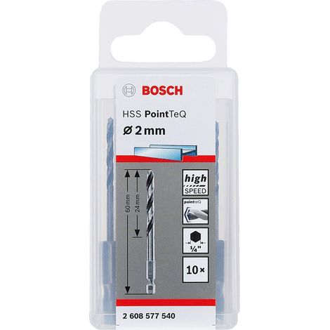 Bosch Accessories PointTeQ 10 punte esagonali per metallo, Ø 2 mm, lunghezza 24 mm, lunghezza totale 60 mm, attacco esagonale, accessori per avvitatore a percussione e trapano (1/5)