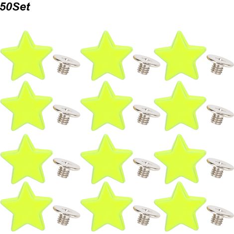 Lot de 50 rivets étoiles, vis à tête plate, en alliage de zinc, pour sacs, vêtements, chaussures, ceintures, etc., 12 mm, vert fluorescent.