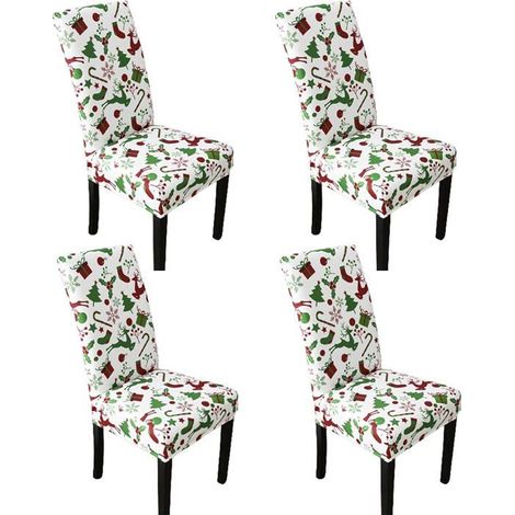 BelleRise - Housses de chaises de Noël, lot de 4 housses extensibles lavables, protection de meubles pour les fêtes (1/5)