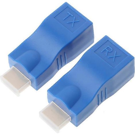 Adaptateur TX/RX compatible HDMI de 30 mètres, prend en charge la transmission HD 1080P via Ethernet CAT6 RJ45, bleu. (1/5)