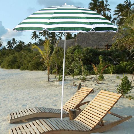 Beach Umbrella Outdoor Patio Tilting Parasol Sun Shade 1.6m Green-White Strip