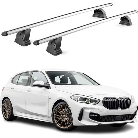 OMAC Barres de toit transversales en aluminium pour BMW Serie 1 F40 2019-2024 – TÜV / DIN 75302:2019 – Antivol inclus – Charge max 75 kg – 2 barres – Gris (1/5)