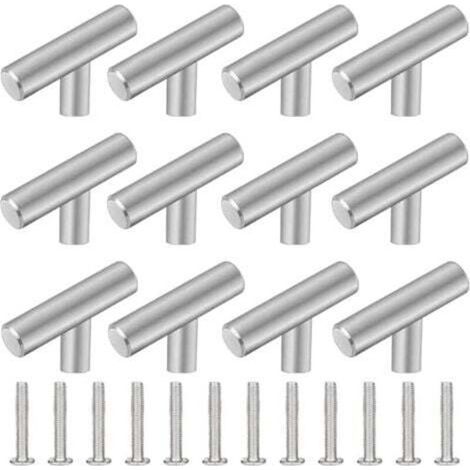Lot de 12 Poignée Meuble Cuisine,50mm Poignée de Meuble Inox en Forme de T,Barre de Tiroir, Placards, Portes, Meubles, Salle de Bain, Chambres & Armoires (1/4)