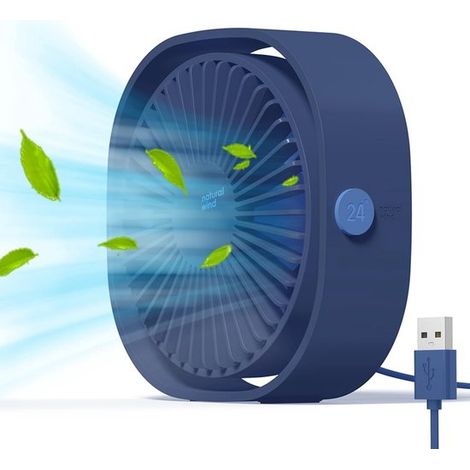Ventilador USB portátil, silencioso, 3 velocidades, ajustable, alimentado por USB, para el hogar y la oficina (azul) (1/5)