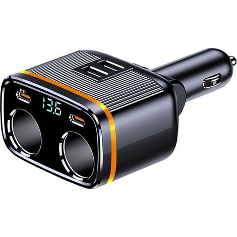 145W Multi Prise Allume Cigare Adaptateur pour Voiture USB C Chargeur Dual USB+PD avec Voltmètre LED,12V/24V Diviseur Adaptateur pour GPS/Smartphone/Tablette (1/5)