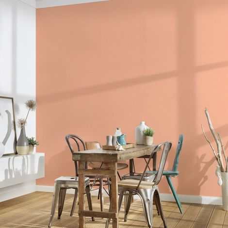 Papier peint uni orange couleur pêche Tapisserie intissée effet gaufrage Papier peint moderne lavable idéal pour couloir et salon (1/5)